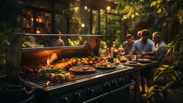 Dîner au barbecue d'été dans le jardin de la maison.