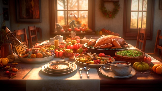 Dîner champêtre de Thanksgiving Thanksgiving Turkey Generative AI