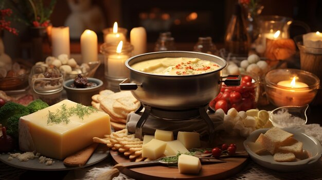 Un dîner confortable avec du pain de soupe et des bougies sur une table transmettant une chaleur