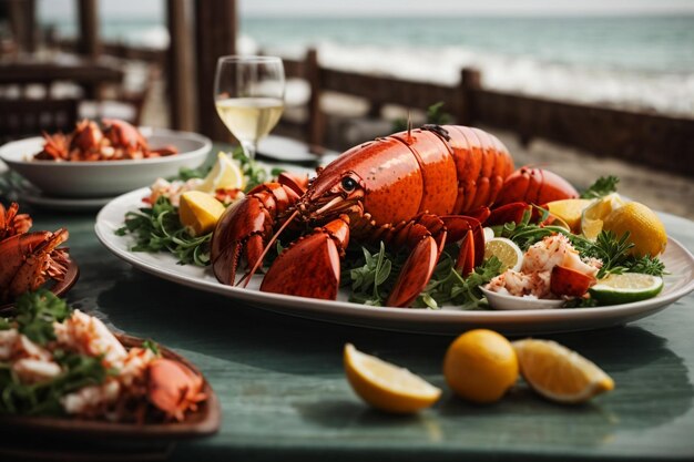 Photo dîner avec du homard.