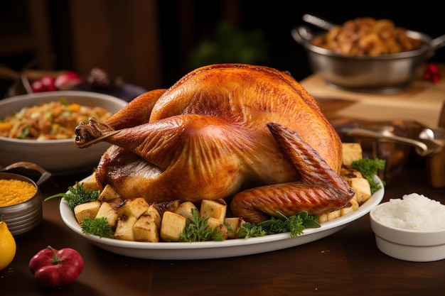 Dîner de fête sur la table dans un style rustique pour Thanksgiving