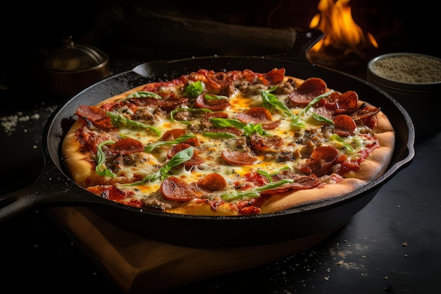 Dîner de pizza dans une poêle en fonte Recette Nourriture Photo