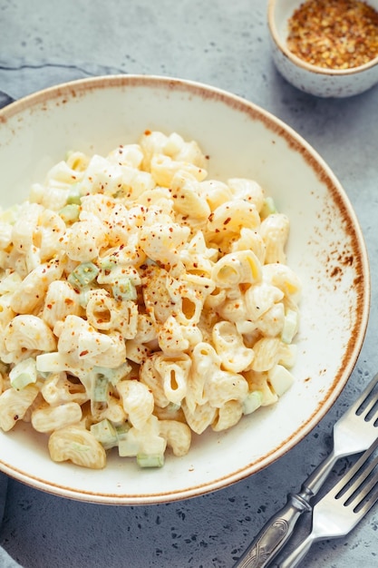 Dîner plat une salade de pâtes au fromage et céleri