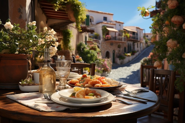 Dîner en plein air dans un restaurant méditerranéen et dans un cadre accueillant pour un dîner en plein air