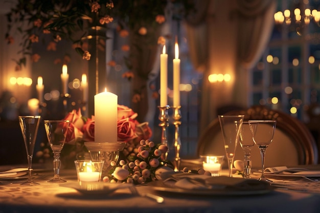 Un dîner romantique aux bougies avec une table élégante