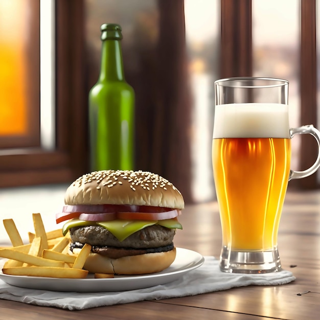 Un dîner savoureux avec un burger et des frites