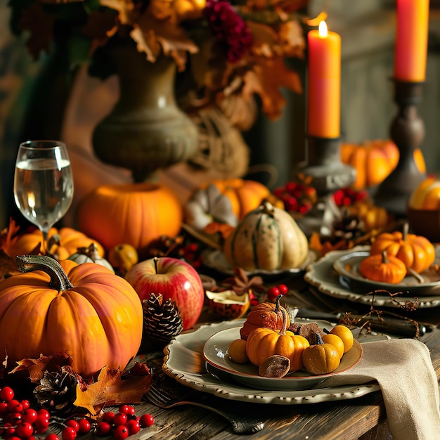 Dîner de Thanksgiving et décoration d'automne Ai génératif