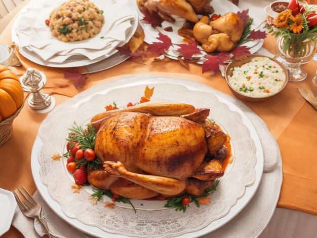 Dîner de Thanksgiving avec décoration sur la table à manger