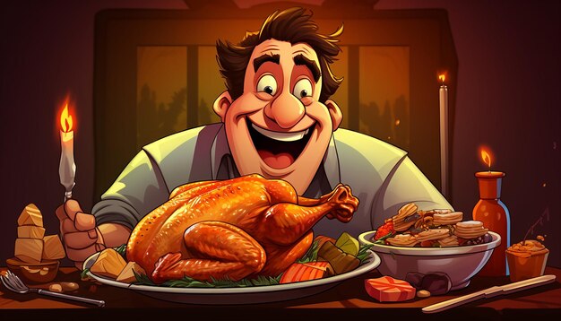 dîner de Thanksgiving à la dinde de dessin animé drôle