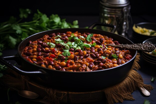 Photo dîner végétarien facile au chili recette nourriture photo