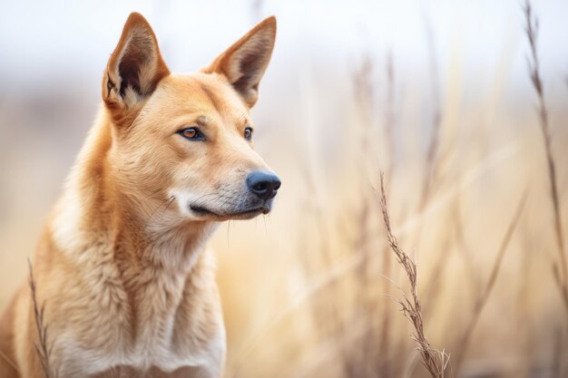 Le dingo est en état d'alerte dans les broussailles.