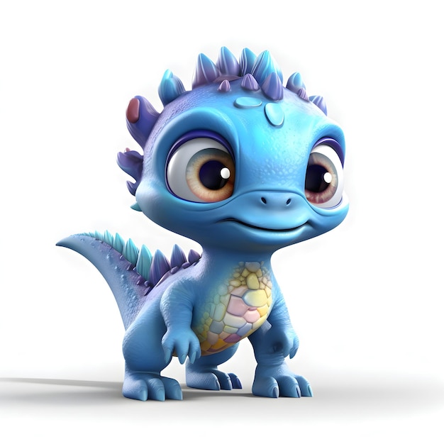 Dinosaure bleu mignon sur fond blanc illustration 3D personnage de dessin animé