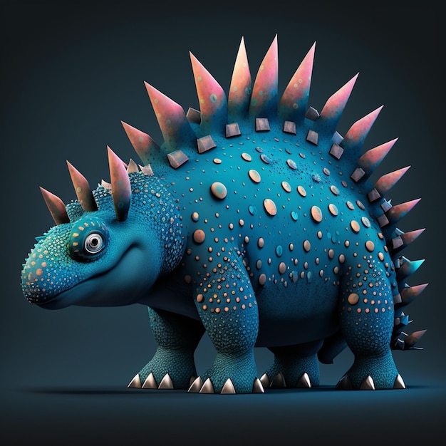 Un dinosaure bleu avec une pointe rose sur la tête.