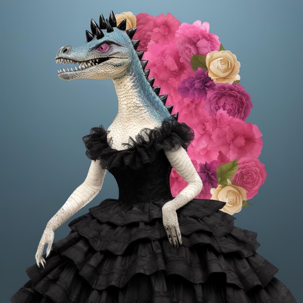 Photo un dinosaure avec une coiffure rose dessus