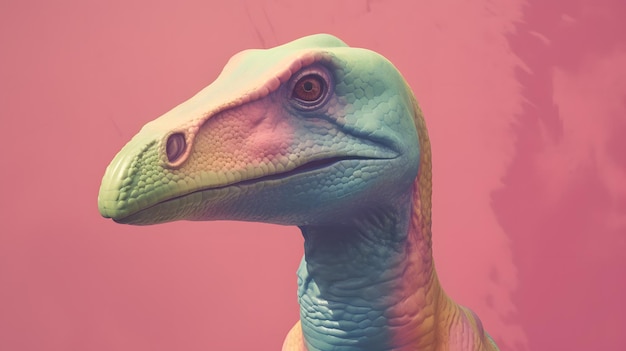 Un dinosaure coloré avec un fond rose