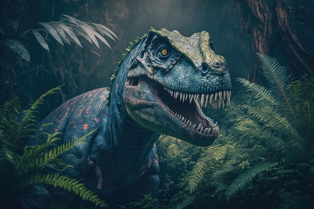 Dinosaure dangereux coloré Megalosaurus dans une nature préhistorique luxuriante par Generative AI