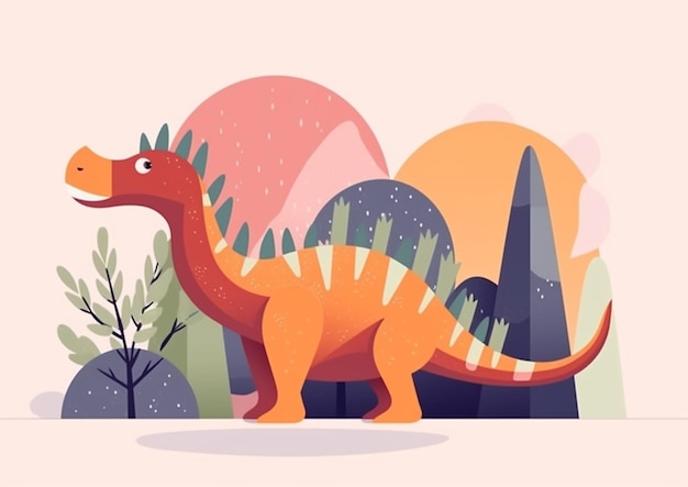 Photo un dinosaure dans la nature avec des arbres et des buissons génératifs ai