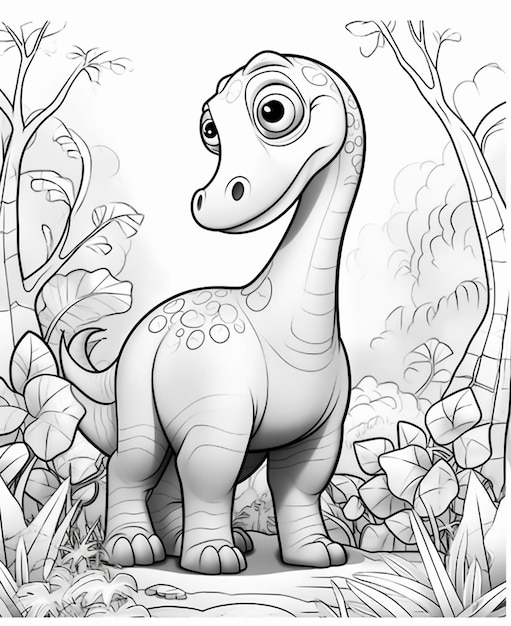 un dinosaure de dessin animé debout au milieu d'une forêt ai générative