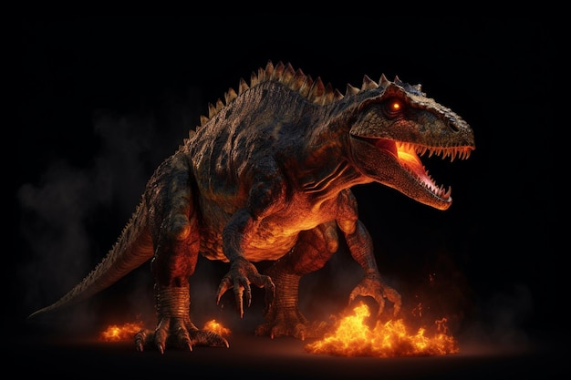 Dinosaure en feu rendu 3d ordinateur dessin numérique ai génératif