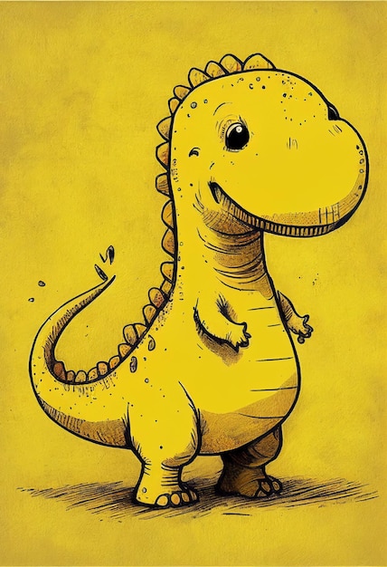 Un dinosaure jaune avec un contour noir qui dit 't - rex'on it