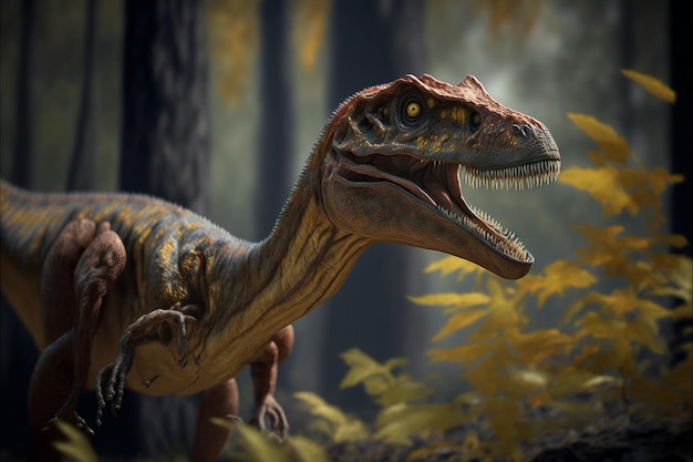 Un dinosaure avec un long cou et un long cou avec un long cou et une longue queue.