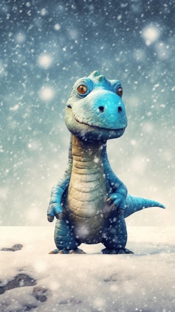 Dinosaure de Noël sur fond d'hiver