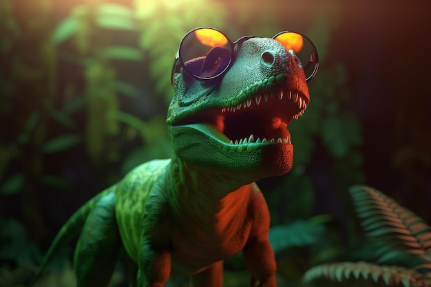 Dinosaure prédateur dans des lunettes de soleil AI Generated