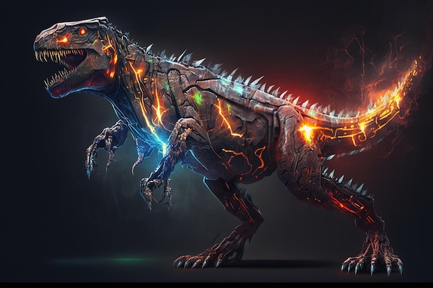 Un dinosaure qui est une machine futuriste du monde futur Illustration des animaux sauvages IA générative