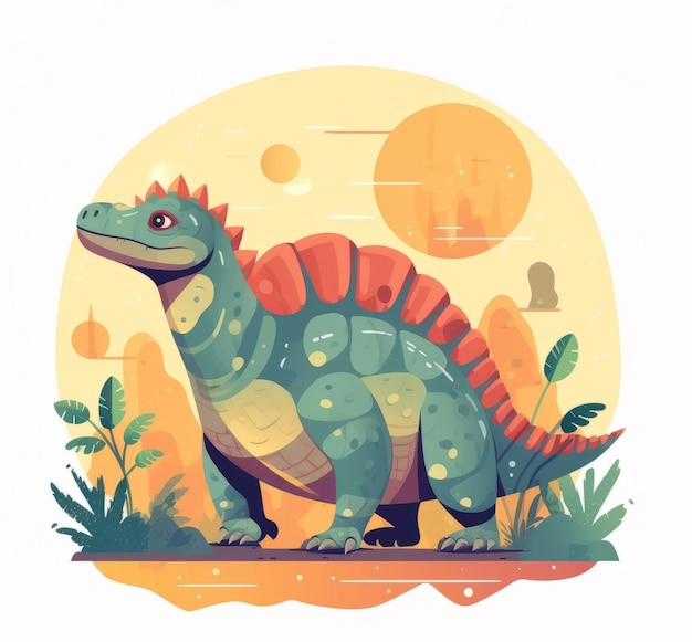 Un dinosaure avec une tête verte et une queue rouge