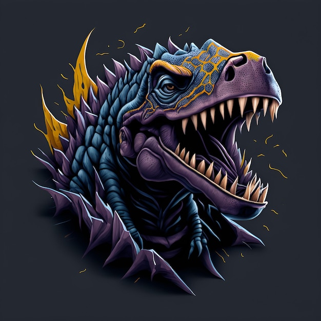 Un dinosaure à tête violette montre ses dents