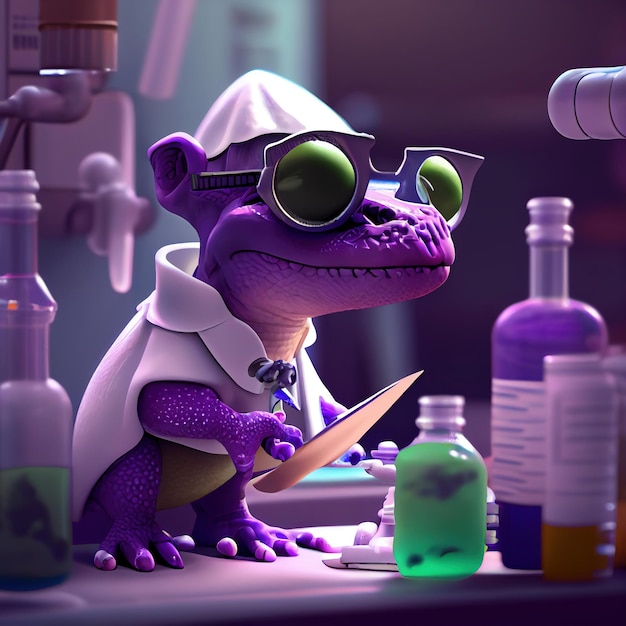 Photo un dinosaure violet porte une chemise blanche et des lunettes de soleil et porte une chemise blanche et des lunettes.