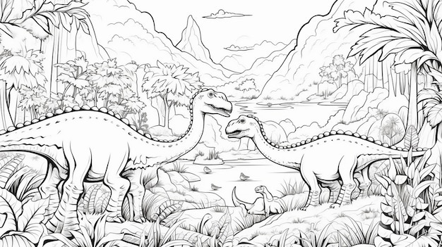 dinosaures dans la nature sauvage.