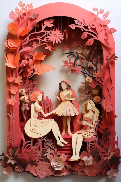 Diorama d'art en papier en couches pour la fête des femmes