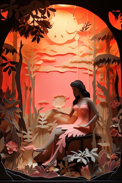 Diorama d'art en papier en couches pour la fête des femmes