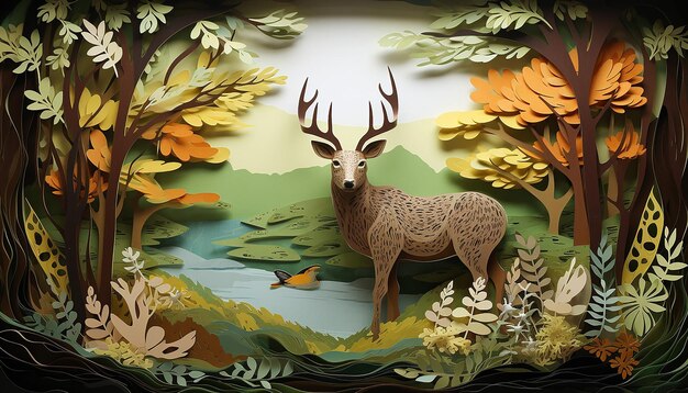 Diorama d'art en papier en couches pour la journée mondiale de la faune