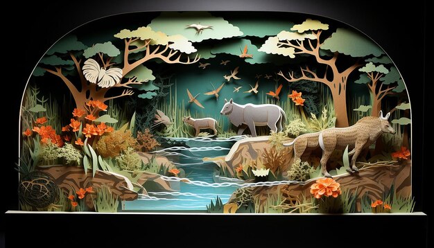 Diorama d'art en papier en couches pour la journée mondiale de la faune