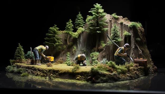 diorama d'entretien des forêts couverture du magazine pâte à modeler fond sombre