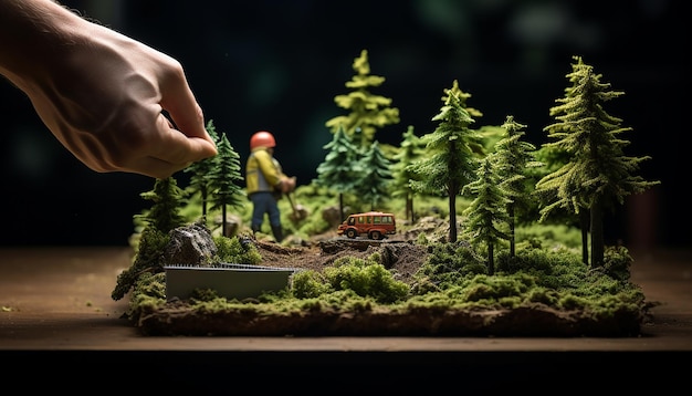 diorama d'entretien des forêts couverture du magazine pâte à modeler fond sombre