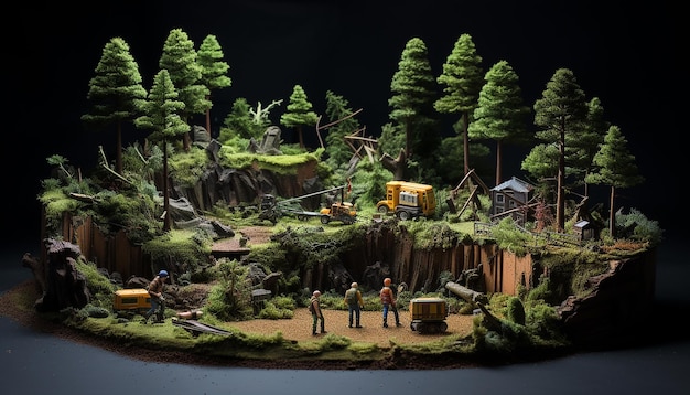 diorama d'entretien des forêts couverture du magazine pâte à modeler fond sombre