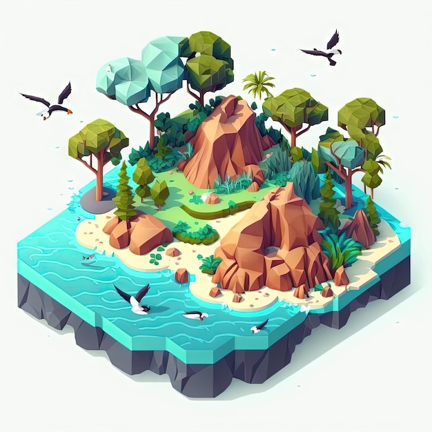 Diorama d'une petite île 3d, ai générative caricaturale