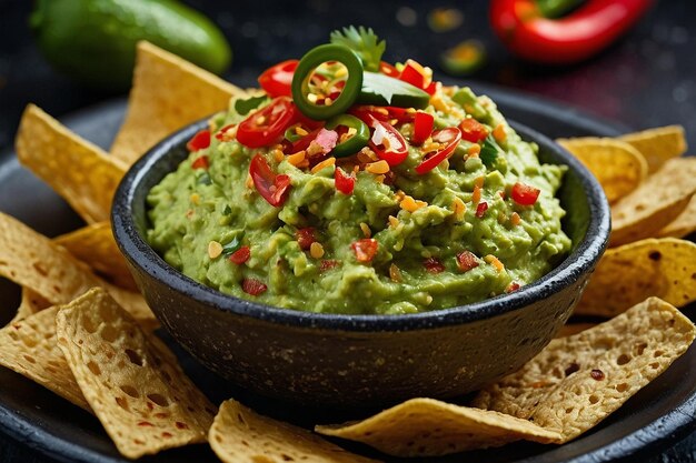 Dip de guacamole épicé avec Jalapeno et Chili Fla