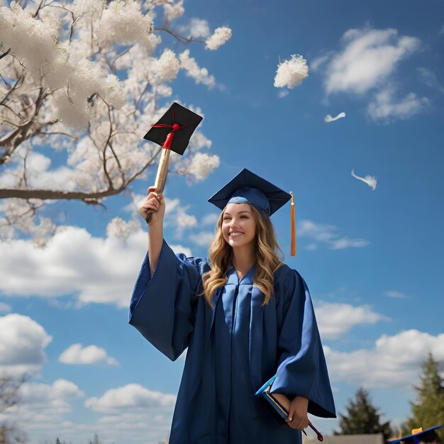 Photo un diplômé jubilant orné de vêtements académiques