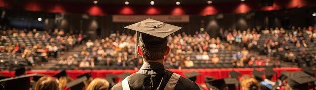 Diplômé surplombant le point de vue du public de derrière