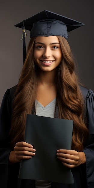 Photo une diplômée avec un diplôme