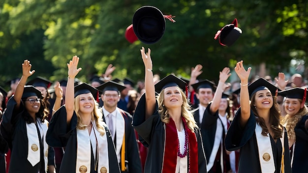 Les diplômés jettent le chapeau lors de la cérémonie de remise des diplômes à l'université