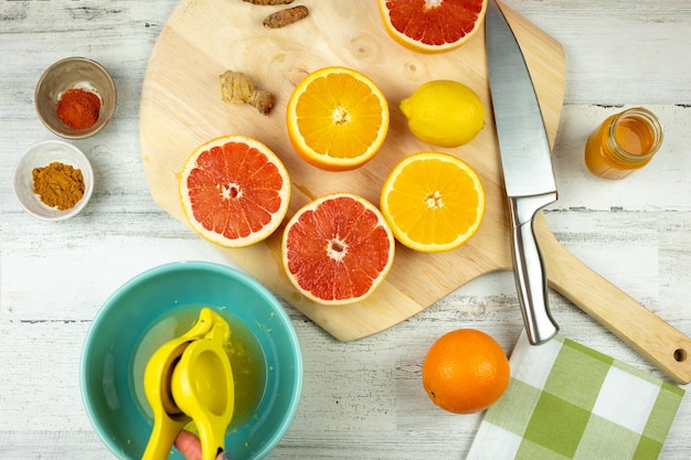 Photo directement au-dessus des fruits d'orange sur la table