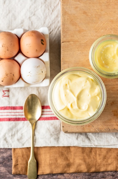 Photo directement au-dessus de la photo du petit déjeuner sur la table