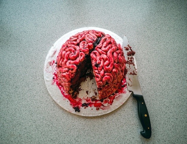Directement au-dessus de la photo de la maison cuire délicieux et sanglant gâteau de cerveau morceau de gâteau