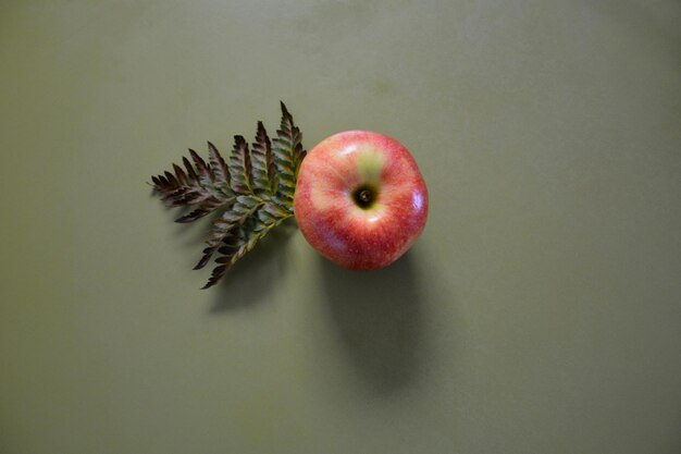 Directement au-dessus de la pomme sur un fond vert