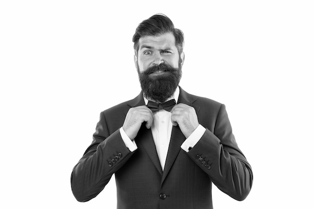 Directeur artistique commissaire d'exposition Entreprise moderne Think Different Gestionnaire d'événements Entreprise dans la vie moderne Marié prêt pour le mariage Homme barbu en costume formel Homme d'affaires avec barbe porter un nœud papillon